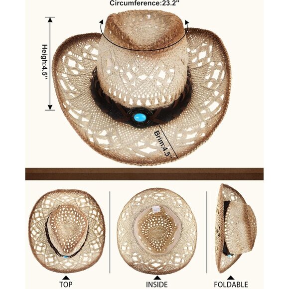 Boho 4 Pcs Turquoise Jewelry Set with Cowboy Hat for Women - Picture 3 of 6